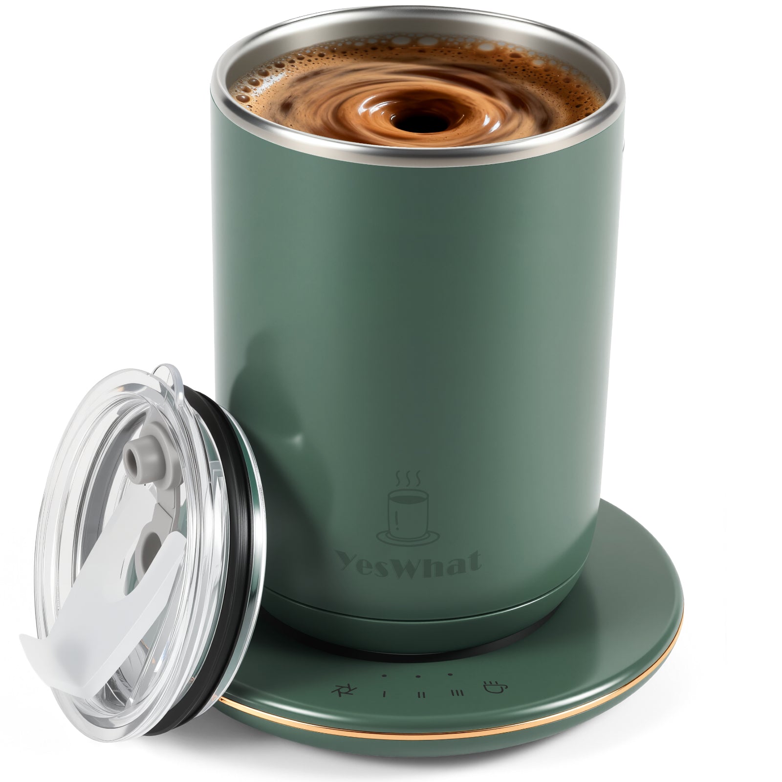 Smart Heated Coffee Mug with Temperature Control, Magnetic Auto Stirring & 3 Heat Levels, Type-C USB Rechargeable Stainless Steel Mug, 8-Hour Shut-Off, Perfect for Desk, Home, Office,Tea – Green 11oz